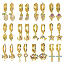 Load image into Gallery viewer, Women Fashion Luxury 18K Gold Plated Micro-inlaid Zircon Earrings Cross Dolphin Star Eye Earrings Jewelry
