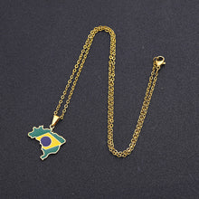 Load image into Gallery viewer, Stainless Steel Enamel Brazil Map Flag Pendant Necklace Silver/Gold Color for Party Birthday Jewelry Gifts
