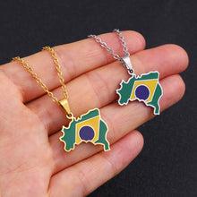 Load image into Gallery viewer, Stainless Steel Enamel Brazil Map Flag Pendant Necklace Silver/Gold Color for Party Birthday Jewelry Gifts

