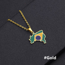 Load image into Gallery viewer, Stainless Steel Enamel Brazil Map Flag Pendant Necklace Silver/Gold Color for Party Birthday Jewelry Gifts
