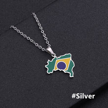 Load image into Gallery viewer, Stainless Steel Enamel Brazil Map Flag Pendant Necklace Silver/Gold Color for Party Birthday Jewelry Gifts

