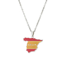 Load image into Gallery viewer, Stainless Steel Enamel Spain Map Flag Pendant Necklace Silver Color/Gold Color for Party Birthday Jewelry Gifts
