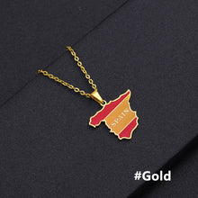 Load image into Gallery viewer, Stainless Steel Enamel Spain Map Flag Pendant Necklace Silver Color/Gold Color for Party Birthday Jewelry Gifts
