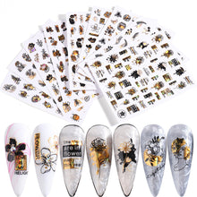 Load image into Gallery viewer, Black Bronzing Nail Stickers Animal Plant Flower Stickers Manicure Stickers Nail Art Decoration Nail Accessories
