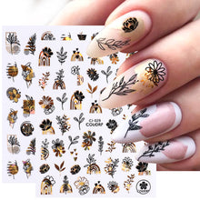 Load image into Gallery viewer, Black Bronzing Nail Stickers Animal Plant Flower Stickers Manicure Stickers Nail Art Decoration Nail Accessories
