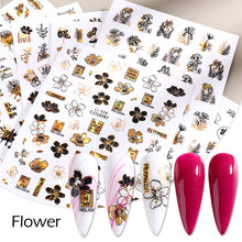 Load image into Gallery viewer, Black Bronzing Nail Stickers Animal Plant Flower Stickers Manicure Stickers Nail Art Decoration Nail Accessories
