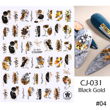 Load image into Gallery viewer, Black Bronzing Nail Stickers Animal Plant Flower Stickers Manicure Stickers Nail Art Decoration Nail Accessories
