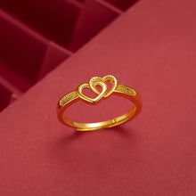Load image into Gallery viewer, Fashion Double Heart Alluvial Gold Open Ring Female Gold Plated Elegant Simple Lucky Ring Women Jewelry Gift Accessories
