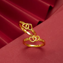 Load image into Gallery viewer, Fashion Double Heart Alluvial Gold Open Ring Female Gold Plated Elegant Simple Lucky Ring Women Jewelry Gift Accessories
