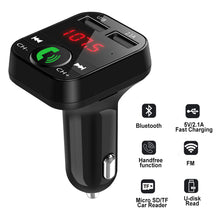 Load image into Gallery viewer, Bluetooth Wireless Car kit Handfree LCD FM Transmitter Dual USB Car Charger 2.1A MP3 Music TF Card U disk AUX Player
