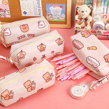 Load image into Gallery viewer, Cute Bear Large Capacity Handle Bag Simple Multi-Function Double Pencil Case Pen Organizer Pouch with Zip for Kids Boys Girls School Office Supplies
