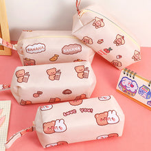 Load image into Gallery viewer, Cute Bear Large Capacity Handle Bag Simple Multi-Function Double Pencil Case Pen Organizer Pouch with Zip for Kids Boys Girls School Office Supplies
