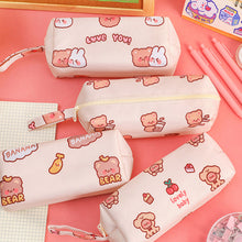 Load image into Gallery viewer, Cute Bear Large Capacity Handle Bag Simple Multi-Function Double Pencil Case Pen Organizer Pouch with Zip for Kids Boys Girls School Office Supplies
