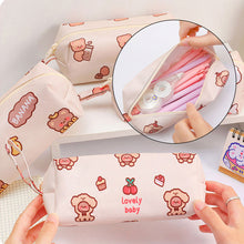 Load image into Gallery viewer, Cute Bear Large Capacity Handle Bag Simple Multi-Function Double Pencil Case Pen Organizer Pouch with Zip for Kids Boys Girls School Office Supplies

