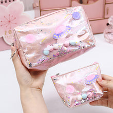 Load image into Gallery viewer, Kawaii Large Glitter Star Pencil Case Laser Leather Pen Box Big Makeup Bag for Girls Gift PU School Stationery Travel Supplies

