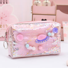 Load image into Gallery viewer, Kawaii Large Glitter Star Pencil Case Laser Leather Pen Box Big Makeup Bag for Girls Gift PU School Stationery Travel Supplies
