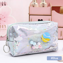 Load image into Gallery viewer, Kawaii Large Glitter Star Pencil Case Laser Leather Pen Box Big Makeup Bag for Girls Gift PU School Stationery Travel Supplies
