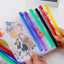 Load image into Gallery viewer, PVC Transparent Punch Zipper Binder Pocket With Plastic Zipper Label Pocket For 6-Ring Notebook Binder Stationery Storage Bags
