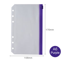 Load image into Gallery viewer, PVC Transparent Punch Zipper Binder Pocket With Plastic Zipper Label Pocket For 6-Ring Notebook Binder Stationery Storage Bags
