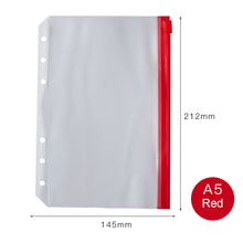 Load image into Gallery viewer, PVC Transparent Punch Zipper Binder Pocket With Plastic Zipper Label Pocket For 6-Ring Notebook Binder Stationery Storage Bags
