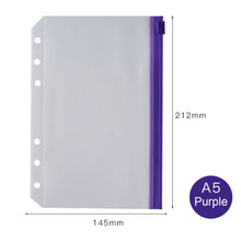 Load image into Gallery viewer, PVC Transparent Punch Zipper Binder Pocket With Plastic Zipper Label Pocket For 6-Ring Notebook Binder Stationery Storage Bags

