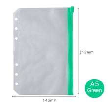 Load image into Gallery viewer, PVC Transparent Punch Zipper Binder Pocket With Plastic Zipper Label Pocket For 6-Ring Notebook Binder Stationery Storage Bags
