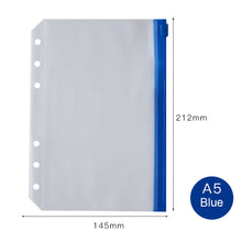 Load image into Gallery viewer, PVC Transparent Punch Zipper Binder Pocket With Plastic Zipper Label Pocket For 6-Ring Notebook Binder Stationery Storage Bags
