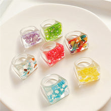 Load image into Gallery viewer, Creative Transparent Resin Ring Fruit Square Ring Acrylic Ring Simple Index Finger Ring Women Girl Fashion Jewelry Accessories
