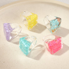 Load image into Gallery viewer, Creative Transparent Resin Ring Fruit Square Ring Acrylic Ring Simple Index Finger Ring Women Girl Fashion Jewelry Accessories
