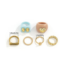 Load image into Gallery viewer, 6pcs/set Geometric Ring Set Solid Color Acrylic Alloy Word Heart Women Ring Mash Up Fashion Ring Simple Personality Ring Jewelry
