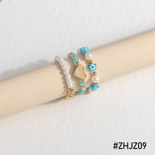 Load image into Gallery viewer, Cute Multi Beaded Imitation Pearl Colorful Crystal Adjustable Rope Chain Rings For Women Continuous Circle Minimalist Ring
