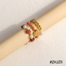 Load image into Gallery viewer, Cute Multi Beaded Imitation Pearl Colorful Crystal Adjustable Rope Chain Rings For Women Continuous Circle Minimalist Ring
