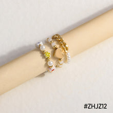 Load image into Gallery viewer, Cute Multi Beaded Imitation Pearl Colorful Crystal Adjustable Rope Chain Rings For Women Continuous Circle Minimalist Ring
