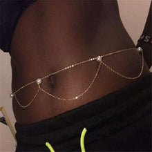Load image into Gallery viewer, Fashion Women Metal Waist Chain Fashion All-match Pearl Hollow Sexy Waist Chain Decoration Belt Apparel Body Accessories

