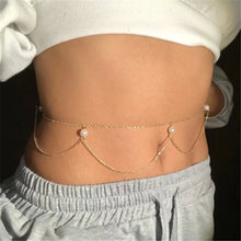 Load image into Gallery viewer, Fashion Women Metal Waist Chain Fashion All-match Pearl Hollow Sexy Waist Chain Decoration Belt Apparel Body Accessories
