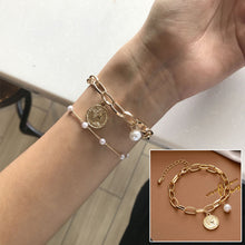 Load image into Gallery viewer, Golden Pendant Bracelet For Women Retro Punk Gothic Portrait Coin Cross Pearl Bracelet Jewelry
