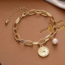 Load image into Gallery viewer, Golden Pendant Bracelet For Women Retro Punk Gothic Portrait Coin Cross Pearl Bracelet Jewelry
