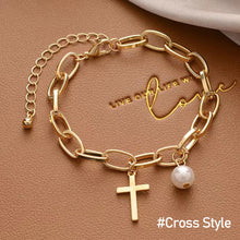 Load image into Gallery viewer, Golden Pendant Bracelet For Women Retro Punk Gothic Portrait Coin Cross Pearl Bracelet Jewelry
