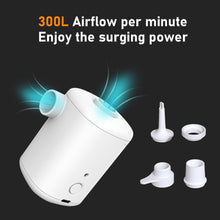 Load image into Gallery viewer, Mini Air Pump For Mattress Mat Camping Outdoor Portable Electric Inflator USB Charging Swimming Ring Vacuum Pump with 4 Nozzles
