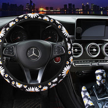 Load image into Gallery viewer, 38cm Daisy Flower Car Steering Wheel Cover Hand Brake Set Auto Interior Decoration Knitted Steering Wheel Cover Car Accessories
