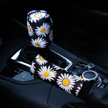 Load image into Gallery viewer, 38cm Daisy Flower Car Steering Wheel Cover Hand Brake Set Auto Interior Decoration Knitted Steering Wheel Cover Car Accessories
