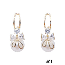 Load image into Gallery viewer, Korea S925 Silver Needle Rhinestone Bow Pearl Earrings for Women Fashion Gift
