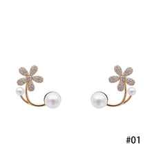 Load image into Gallery viewer, Korea Women Girls Pearl Rhinestone Flower Earrings Stud
