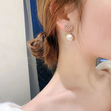 Load image into Gallery viewer, Korea Women S925 Silver Needle Rhinestone Bow Heart Pearl Earrings Fashion Accessories
