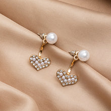 Load image into Gallery viewer, Korea Women S925 Silver Needle Rhinestone Bow Heart Pearl Earrings Fashion Accessories

