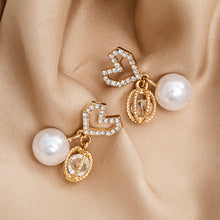 Load image into Gallery viewer, Korea Women S925 Silver Needle Rhinestone Bow Heart Pearl Earrings Fashion Accessories

