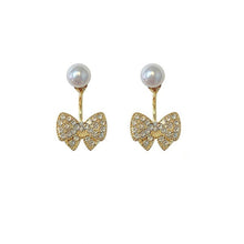 Load image into Gallery viewer, Korea Women S925 Silver Needle Rhinestone Bow Heart Pearl Earrings Fashion Accessories
