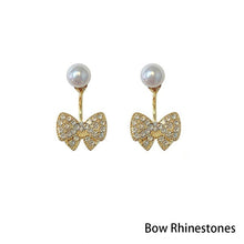 Load image into Gallery viewer, Korea Women S925 Silver Needle Rhinestone Bow Heart Pearl Earrings Fashion Accessories
