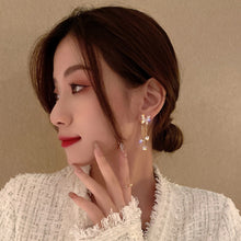 Load image into Gallery viewer, Korean Women Pearl Rhinestone Butterfly Long Tassel Earrings
