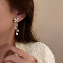Load image into Gallery viewer, Korean Women Pearl Rhinestone Butterfly Long Tassel Earrings
